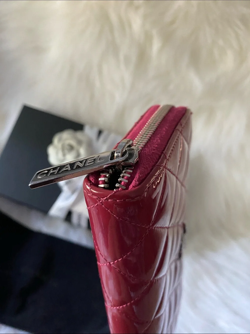 Chanel Patent Leather Brilliant Matelassé Long Zip Wallet in Rose Pink in Box